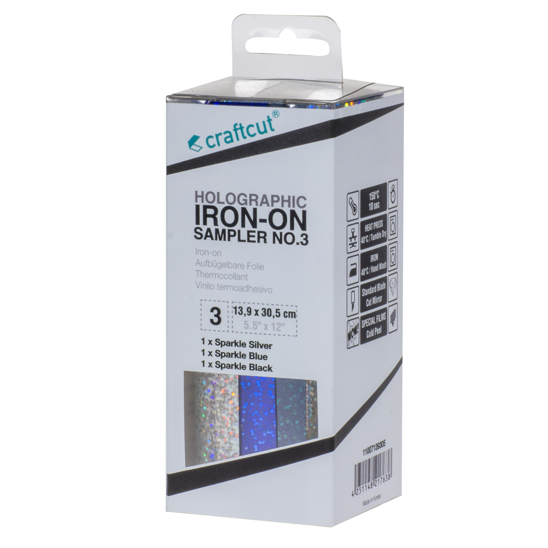 craftcut® Holographic Iron-On, Sampler No.3, 3 x 13,9 cm x 30,5 cm craftcut® Holographic Iron-On, Sampler No.3, 3 x 13,9 cm x 30,5 cm