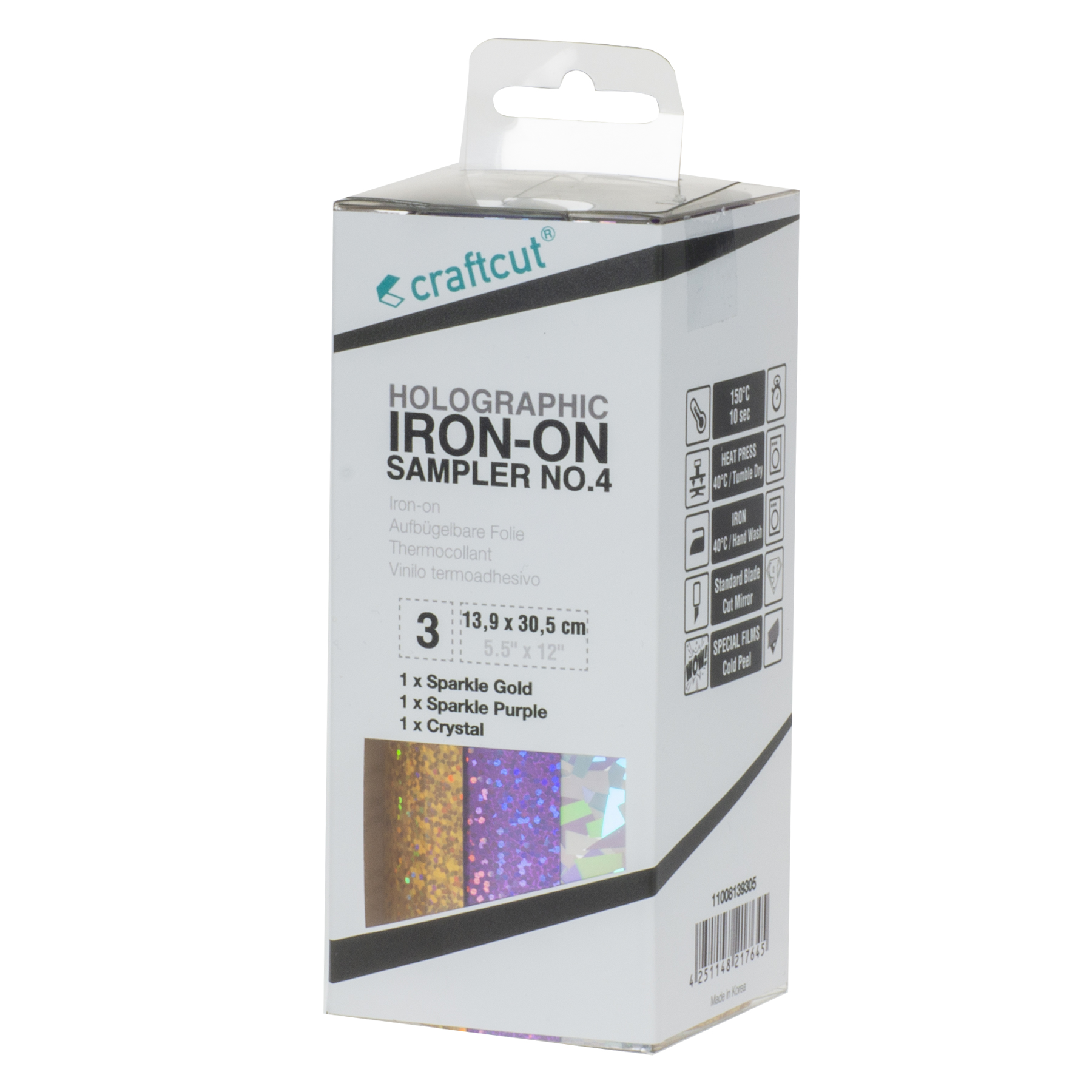 craftcut® Holographic Iron-On, Sampler No.4, 3 x 13,9 cm x 30,5 cm craftcut® Holographic Iron-On, Sampler No.4, 3 x 13,9 cm x 30,5 cm
